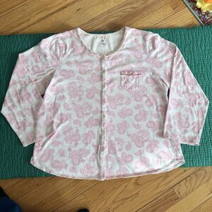 Aria Women’s XL Pink Paisley Sleepwear Embroidered Flower Lace Trim Top Shirt